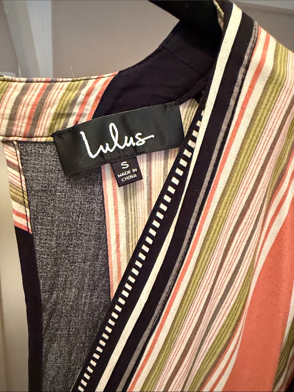 Lulu's Maxi Dress in Black, Coral, Cream & Green Stripe - Picture 3 of 6